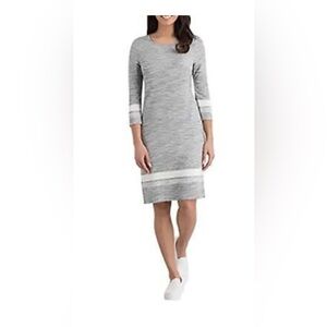 Hilary Radley 3/4 Sleeve Dress Medium NWT White Grey Stripe Boutique Ease